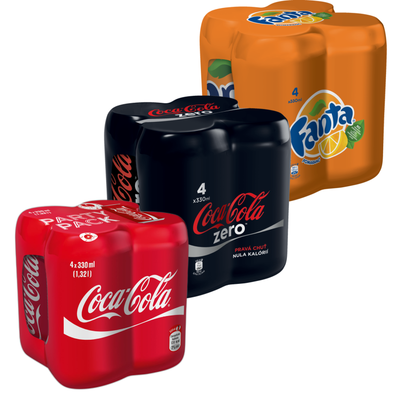 Coca Cola, Fanta, Kinley Multican 4x 0,33L, různé druhy