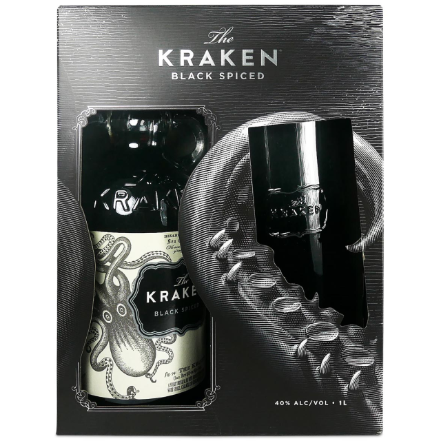The Kraken Black Spiced 40% 1L mit Glas