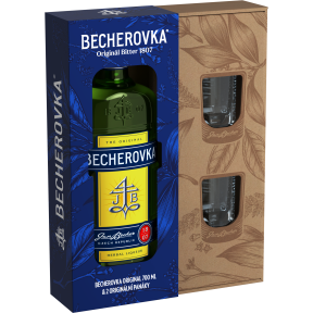 Becherovka 38% 0,7L + Sklenicky